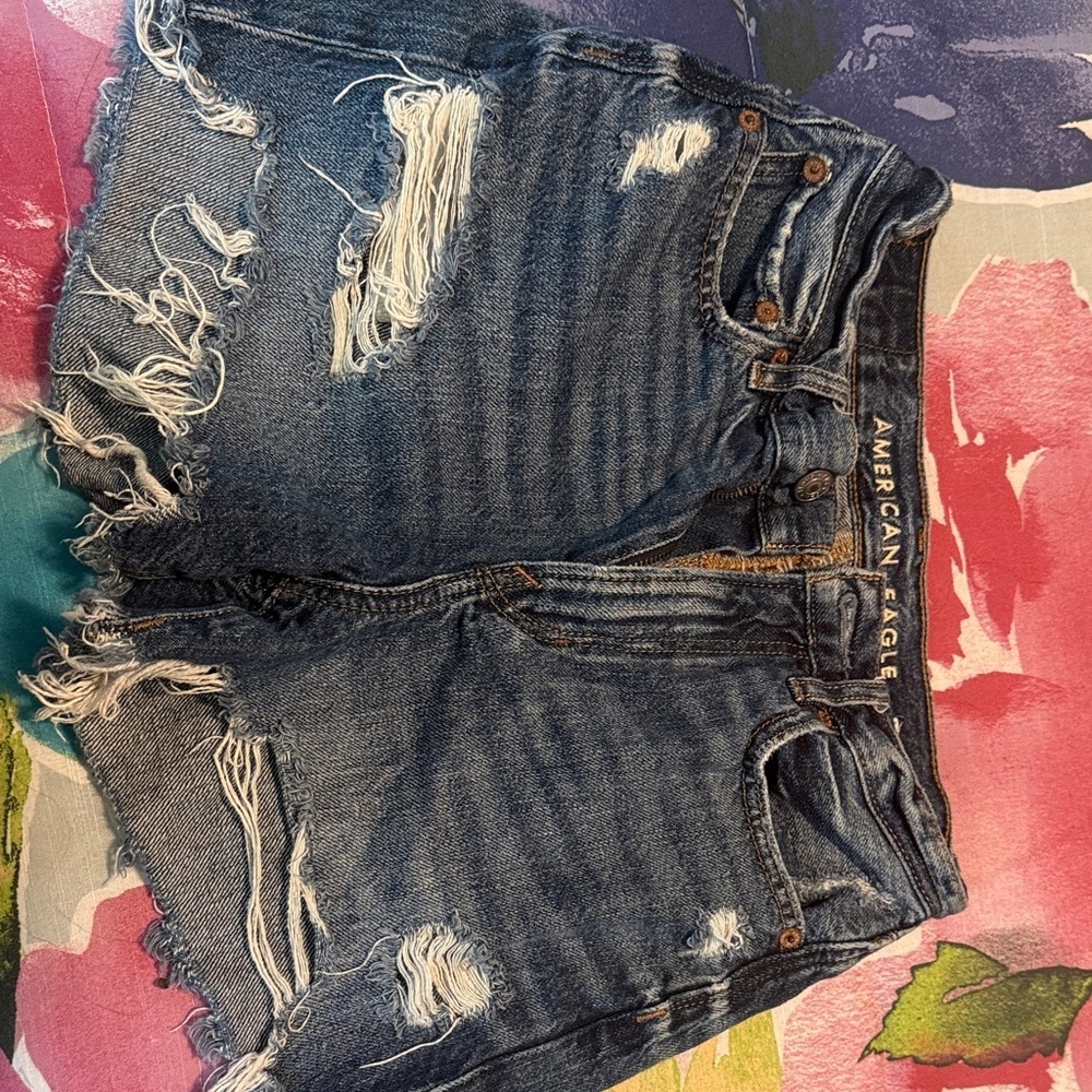 American Eagle Outfitters Women's Ripped Dark Blue Jean Shorts